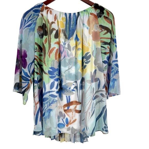 Ali Miles Sz Medium Wearable Art to Wear Floral Beaded Shirt Top Tropical Beach - Picture 10 of 10